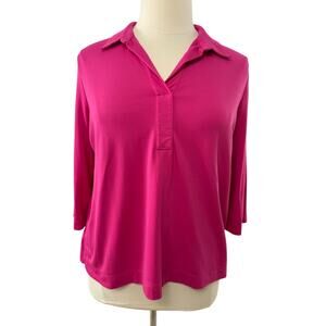 Chico's Fushia V Neck Knit Top with 3/4 Sleeves, Chicos Size 3 (XL/16)